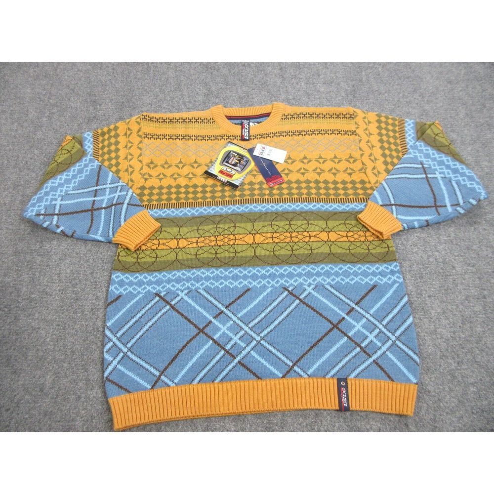 VINTAGE Willie Esco Sweater Mens Large‎ Yellow Geometric Hip Hop 90s Y2K
